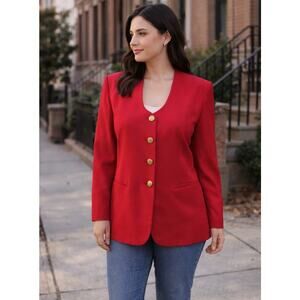 Vintage Red Blazer Gold Buttons Power Dressing Dopamine Old Money Fit Large
